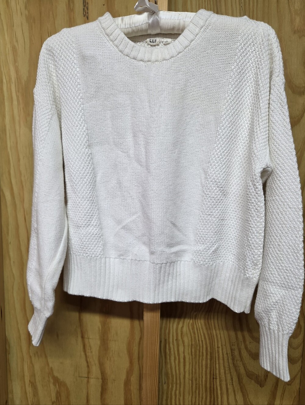 GAP Milk White Mix Stitch Crewneck Sweater Cotton Knit Drop Shoulder Large SP20